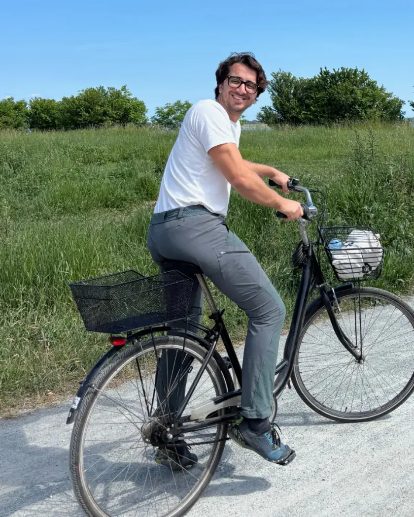 Luca Cachia, co-founder, on his bike